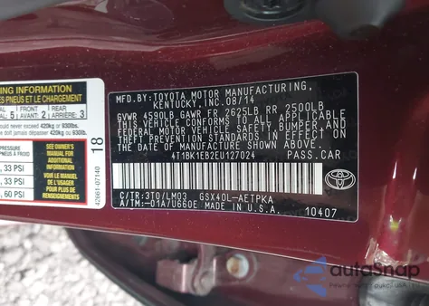 2014 Toyota Avalon Limited from USA, damaged, VIN 4T1BK1EB2EU127024